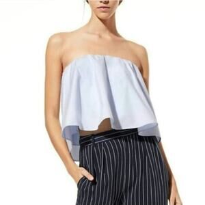 Aritzia Babaton Strapless Pinstripe Crop Top Blue White Chic Summer Sexy M